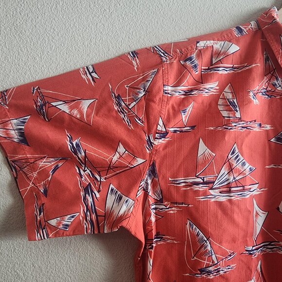 Reyn Spooner Shirt Mens 2XL Coral Aloha Hawaiian Sailboat Nautical Short Sleeve - Picture 3 of 11